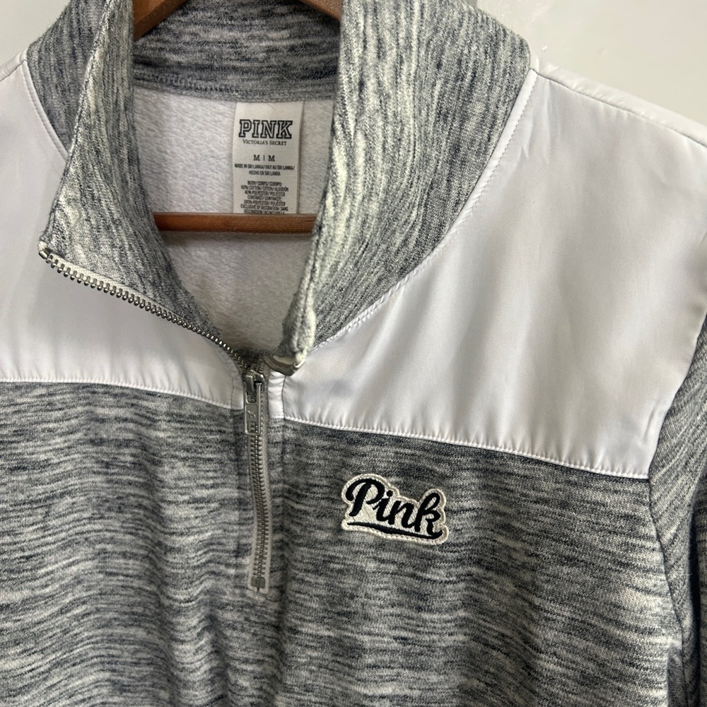 PINK Victoria's Secret size M  Gray and White quarter zip pullover LOVE PINK.